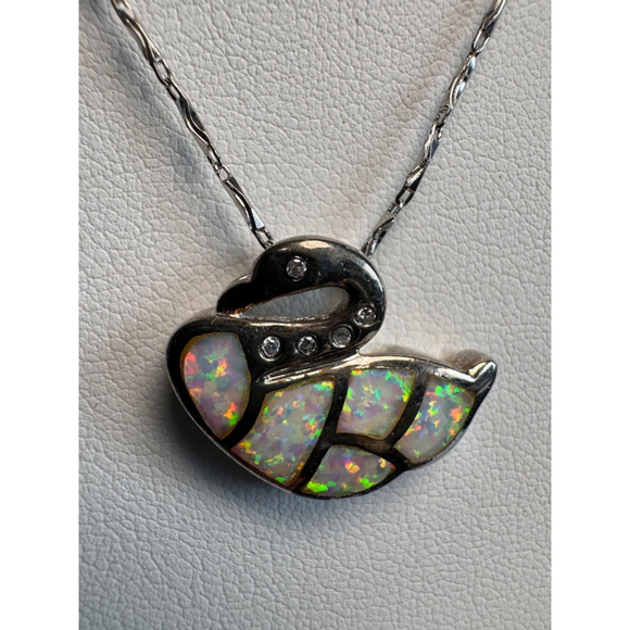 Unbranded Jewelry - Women's Unbranded Swan 18” Necklace 925 sterling Silver opal inlaid segments